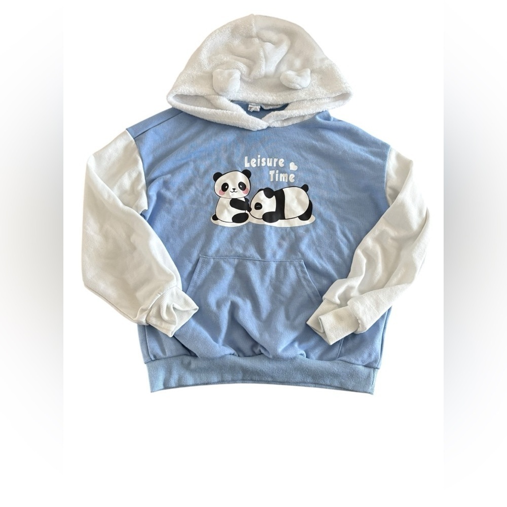 SHEIN Light Blue and White Panda Hoodie